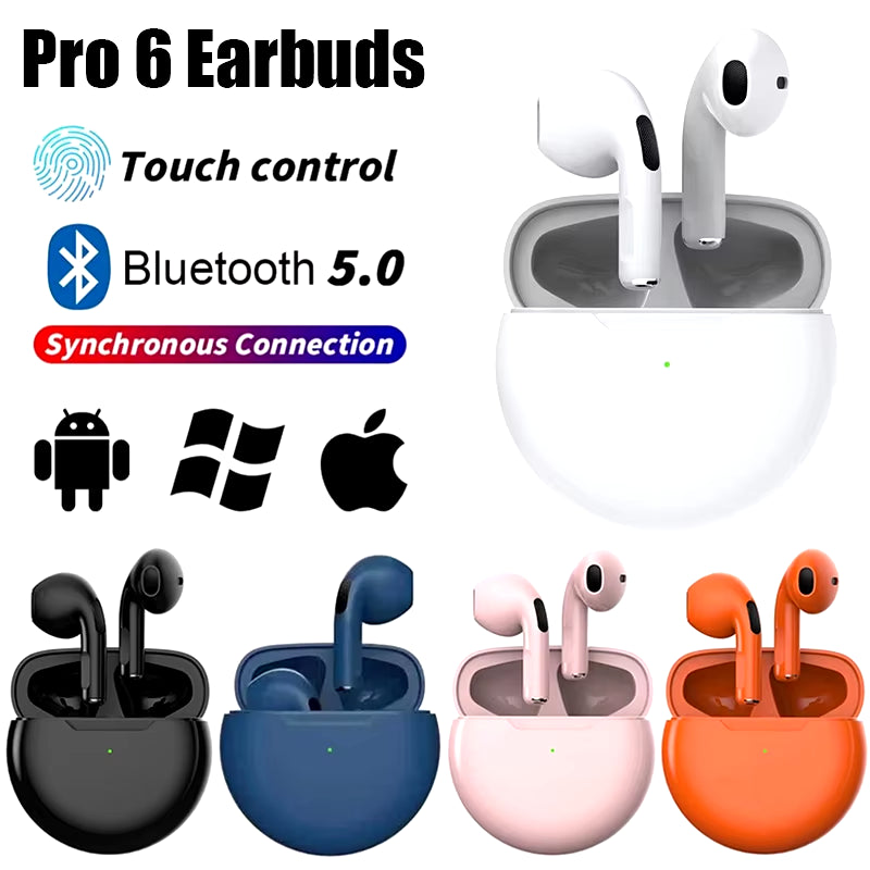 TWS Pro 6 Earphone Bluetooth Headphones with Mic 9D Stereo Hifi Earbuds for Iphone IOS Android Wireless Bluetooth Headset